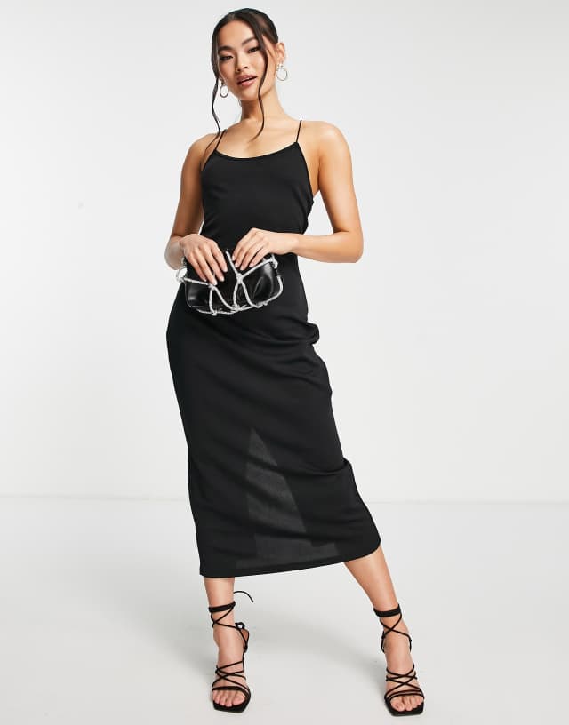 Trendyol strappy open back midi dress in black