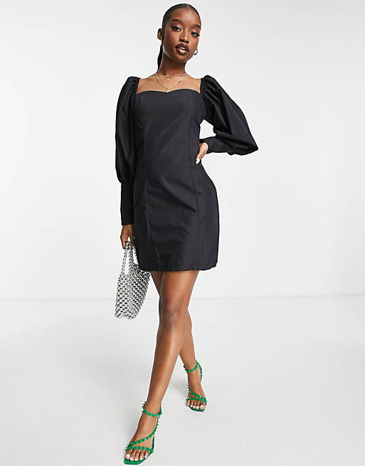 Dresses Trendyol structured mini dress with puff sleeve in black 