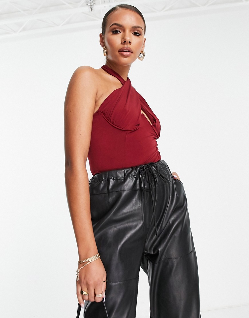 Trendyol structured plunge front body in red