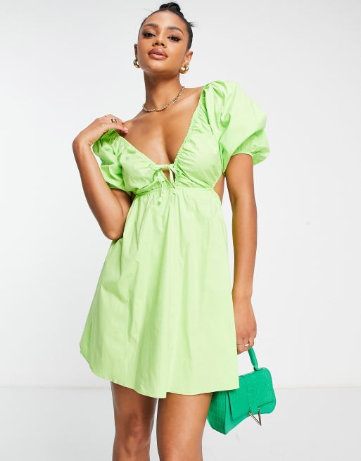 Trendyol tie front baby doll dress in lime green