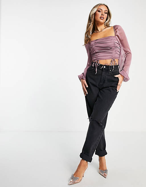  Shirts & Blouses/Trendyol tie front cropped blouse in purple 