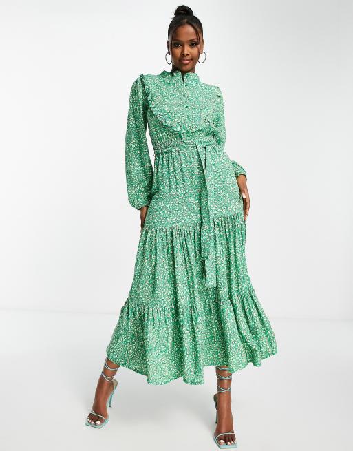 Green patterned outlet maxi dress