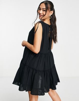 Trendyol tiered mini smock dress in black - ASOS Price Checker