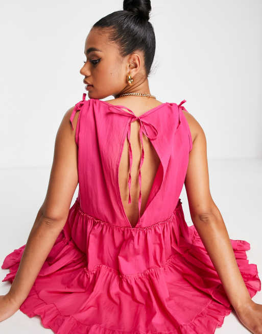 Trendyol tiered mini smock dress in hot pink | ASOS