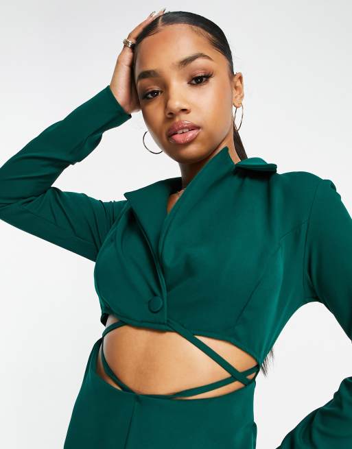 Trendyol - Tuta jumpsuit con cut-out verde smeraldo, 3 di 4
