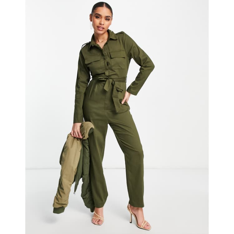 Cracovie Taupe | Utility Jumpsuit w/ Long Sleeves