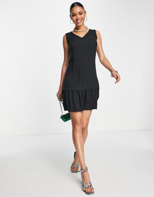 Trendyol V-front Mini Dress With Peplum Hem In Black