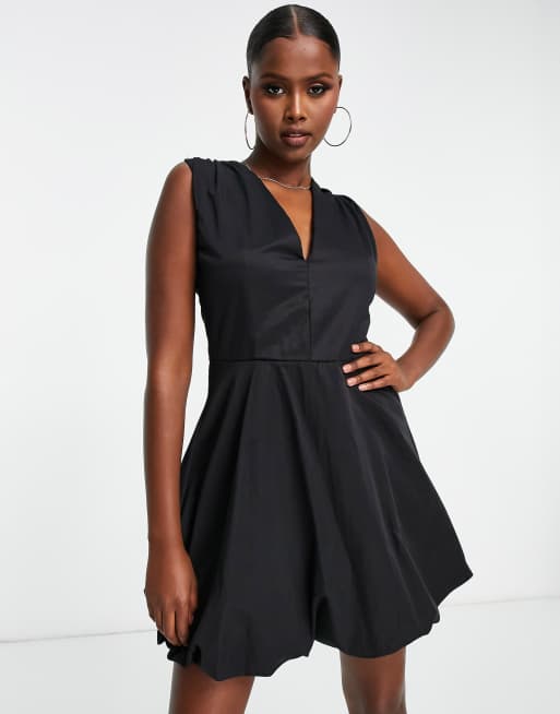 V neck 2025 black skater dress