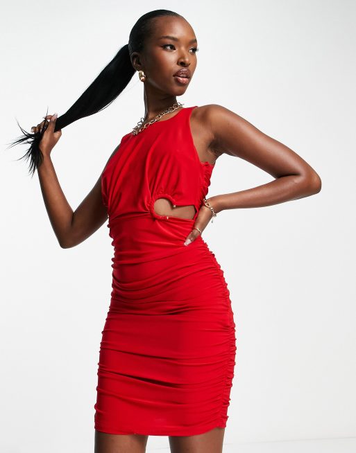 Trendyol - Vestito corto senza maniche rosso con cut-out