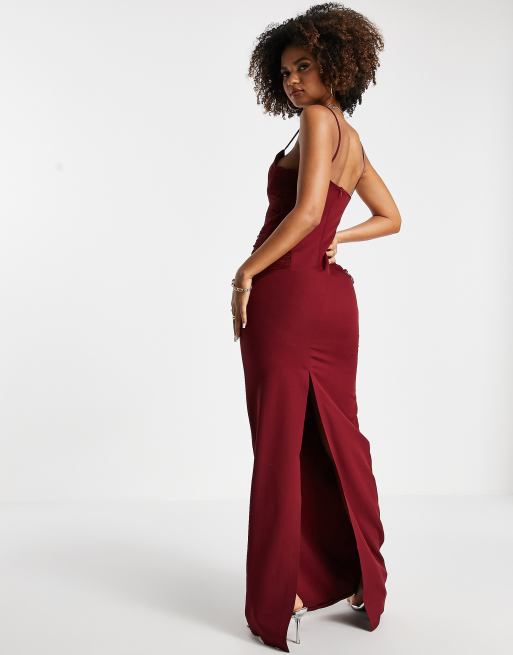 Trendyol Vestito lungo bordeaux con intaglio ASOS