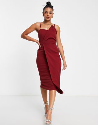 Trendyol - Vestito midi allacciato rosso con dettaglio sul bustino