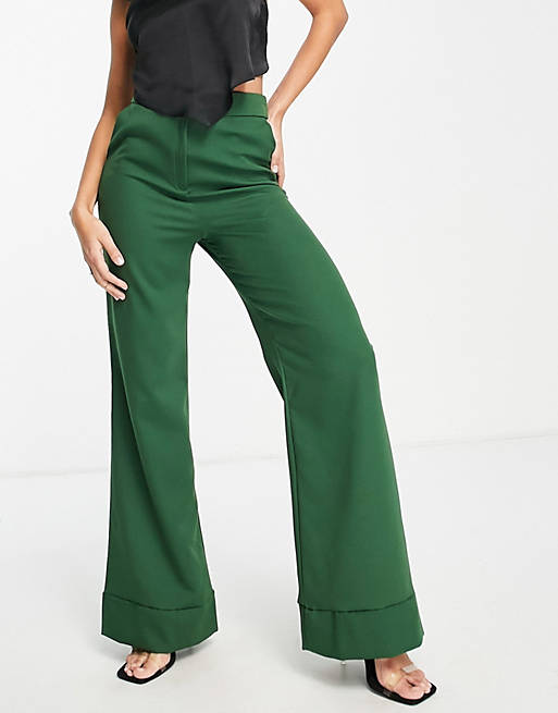 Trendyol wide leg trouser in emerald green
