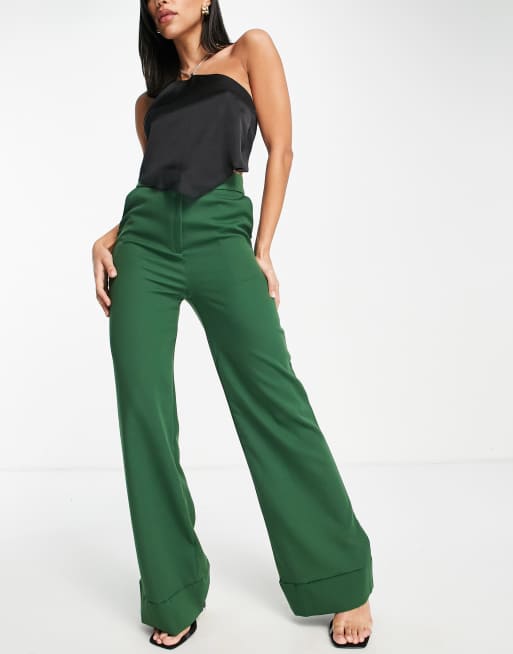 Emerald green wide-leg pants