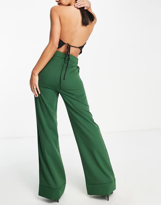 Trendyol wide leg trouser in emerald green