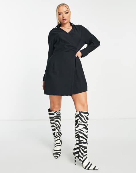 Trendyol wrap front mini shirt dress in black