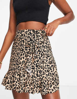 Trendyol wrap mini skirt in leopard print-Brown