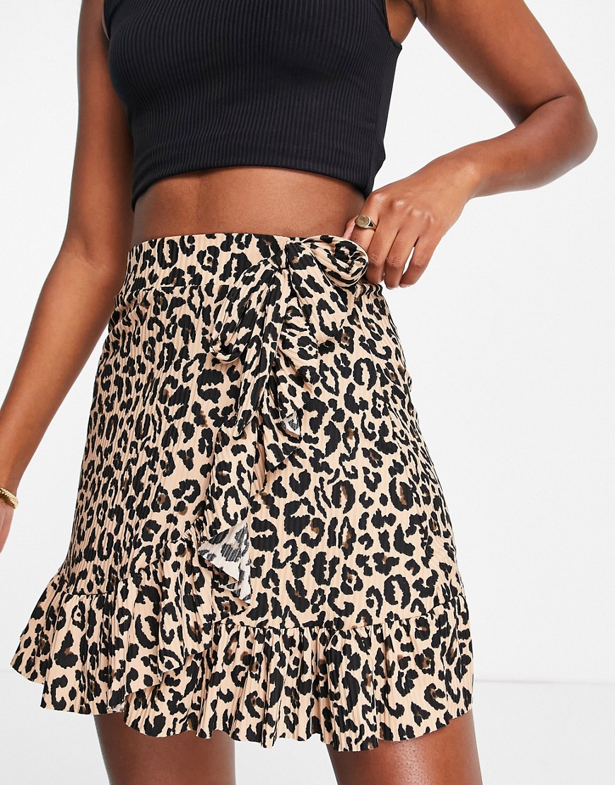Trendyol Wrap Mini Skirt In Leopard Print-brown