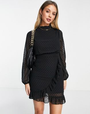 Trendyol wrap waist mini dress in polka dot mesh