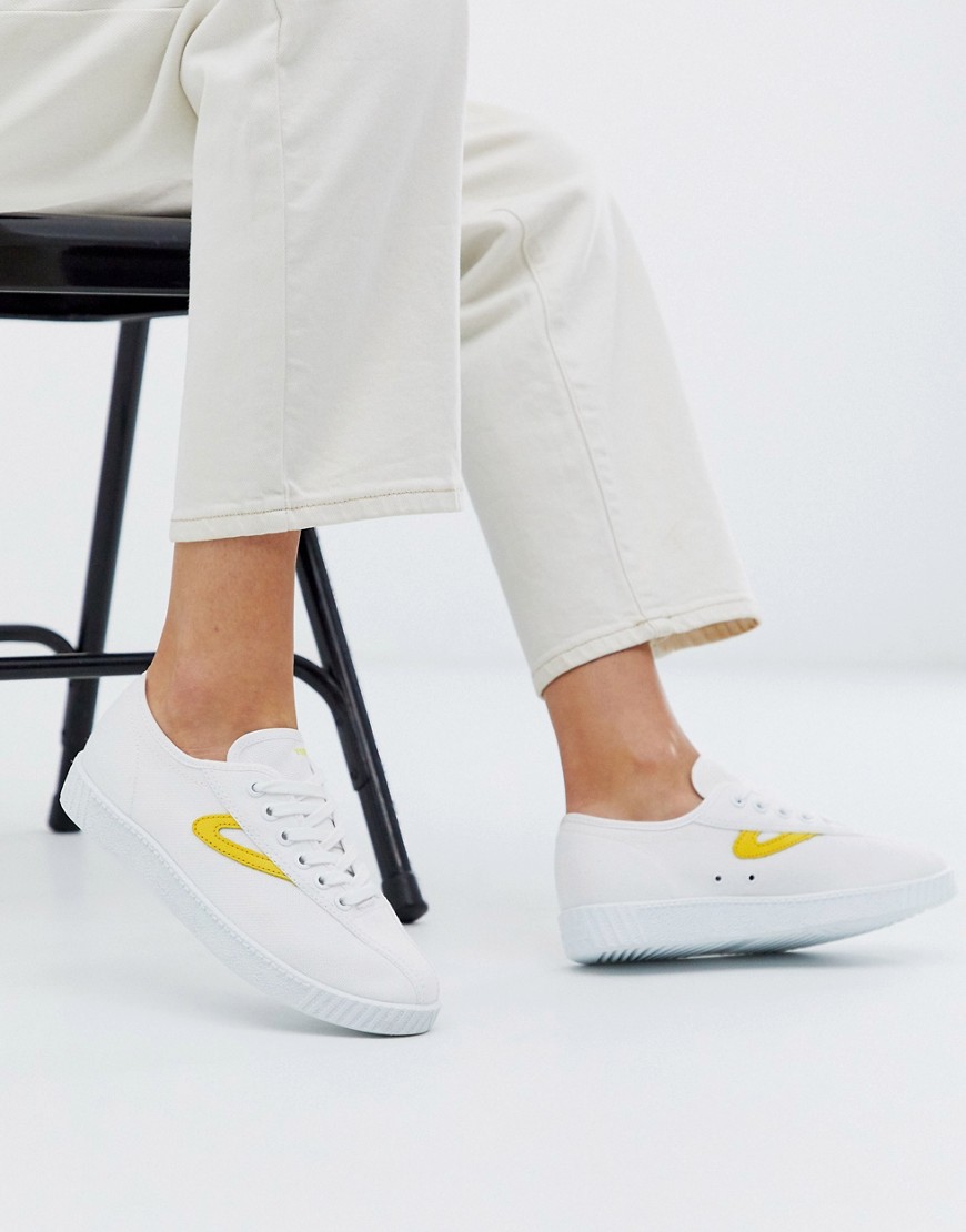 Tretorn lace up trainers in white and yellow