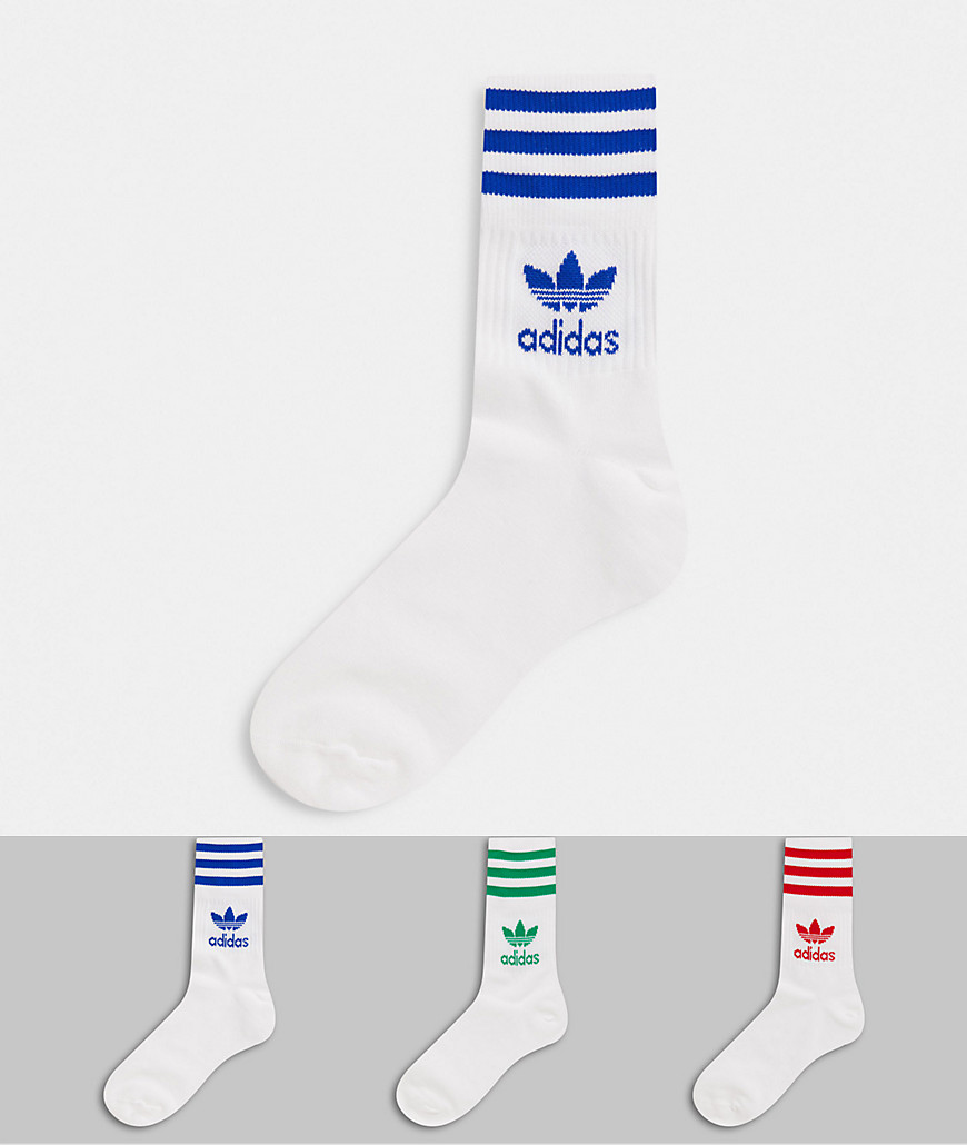 фото Три пары белых носков с тремя полосками разных цветов adidas originals-белый
