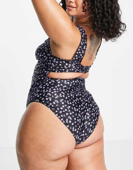 Trikini lila con estampado floral exclusivo de Peek & Beau Curve, 3 de 4