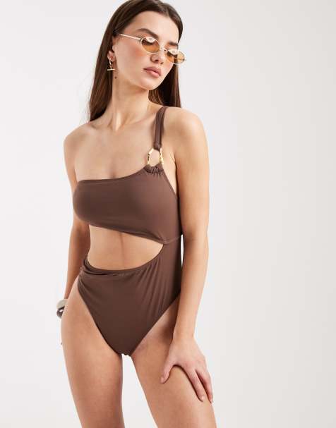 Trikini marrón chocolate asimétrico con anilla de metal de 4th & Reckless - view 1