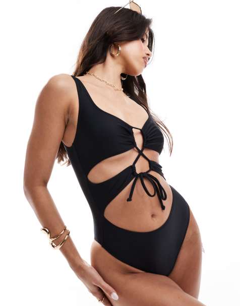Trikini negro básico con abertura delantera Essentials de South Beach - view 1