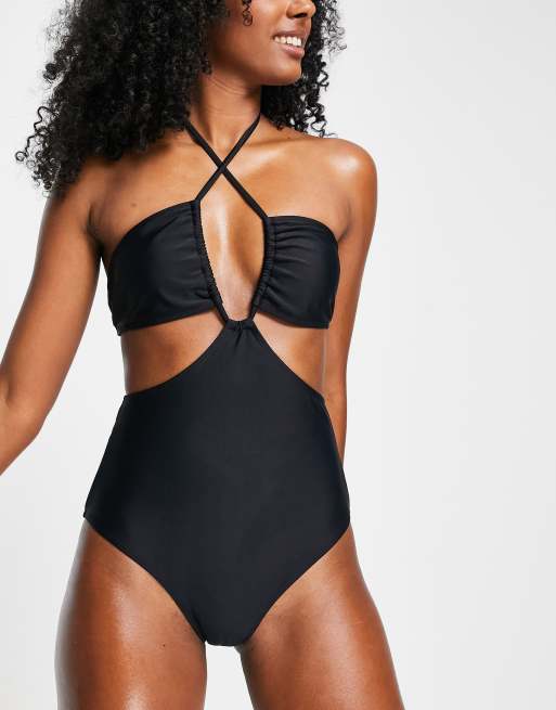 Trikini negro con diseño fruncido Leonie de & | ASOS