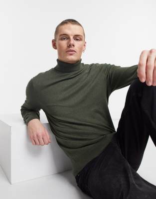 фото Трикотажная водолазка цвета хаки из смесового органического хлопка burton menswear-зеленый цвет