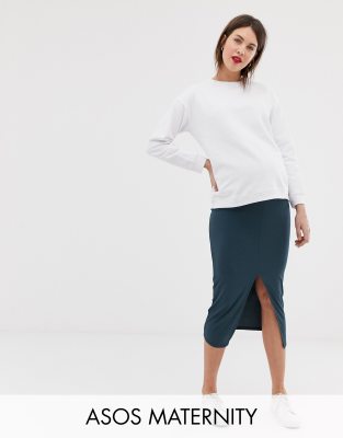 фото Трикотажная юбка миди в рубчик asos design maternity-темно-синий asos maternity