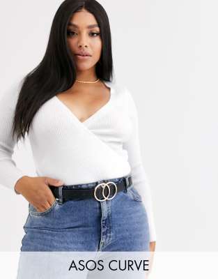 фото Трикотажное боди с запахом asos design curve-белый asos curve