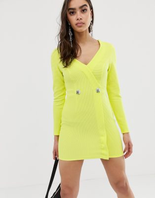 Трикотажное платье-смокинг с контрастными пуговицами ASOS DESIGN-Желтый
