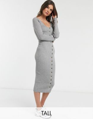 фото Трикотажное платье миди с пуговицами fashion union tall-серый