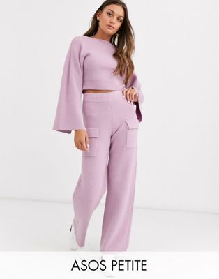 фото Трикотажные брюки в рубчик с карманами asos design petite-фиолетовый asos petite