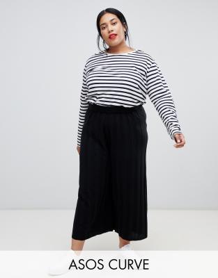 фото Трикотажные кюлоты в широкий рубчик asos design curve-черный asos curve