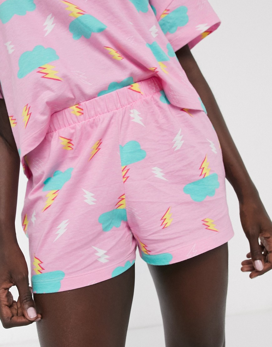фото Трикотажные шорты от комплекта с принтом молний asos design-розовый