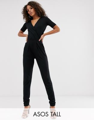 фото Трикотажный комбинезон с запахом и короткими рукавами asos design tall-черный asos tall