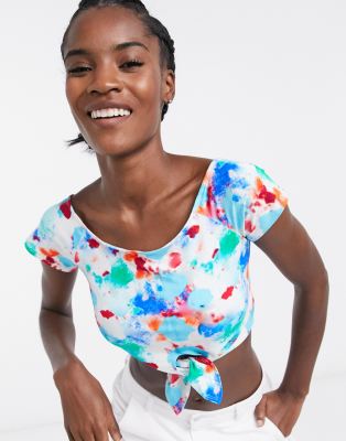 фото Трикотажный топ с принтом и завязкой asos made in kenya-белый