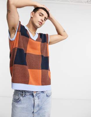 Трикотажный жилет в клетку ASOS DESIGN-Многоцветный