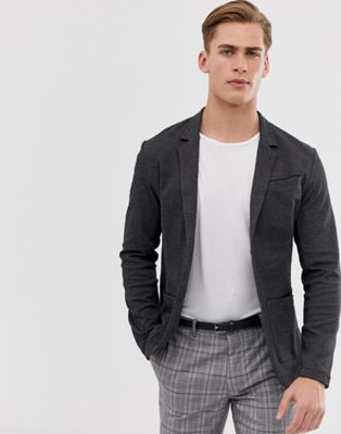 Trækulfarvet jersey blazer i super smal premium model fra Jack & Jones-Sort