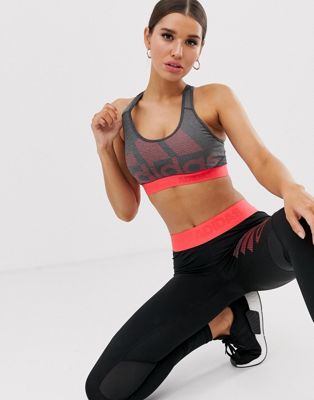 Træning don't rest logo sports-bh i grå og rød fra adidas