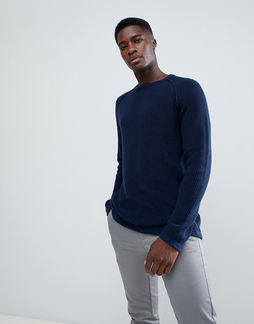 Troy – Stickad tröja med strukturerad yta i blandgarn-Marinblå
