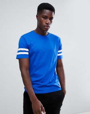 Troy T-shirt med rand på ärmen-Blå