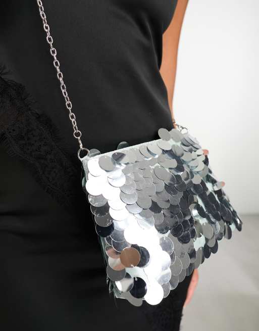 Silver sequin outlet clutch