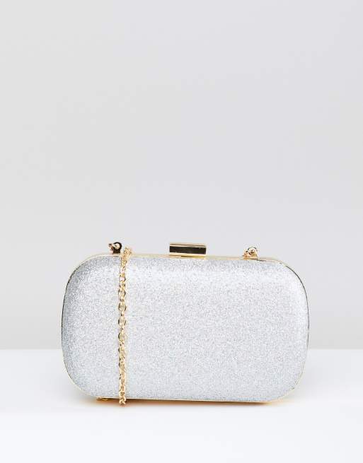 True Decadance Silver Glitter Box Clutch Bag ASOS