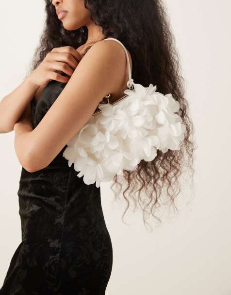 True Decadence 3D floral clutch purse in white - view 1