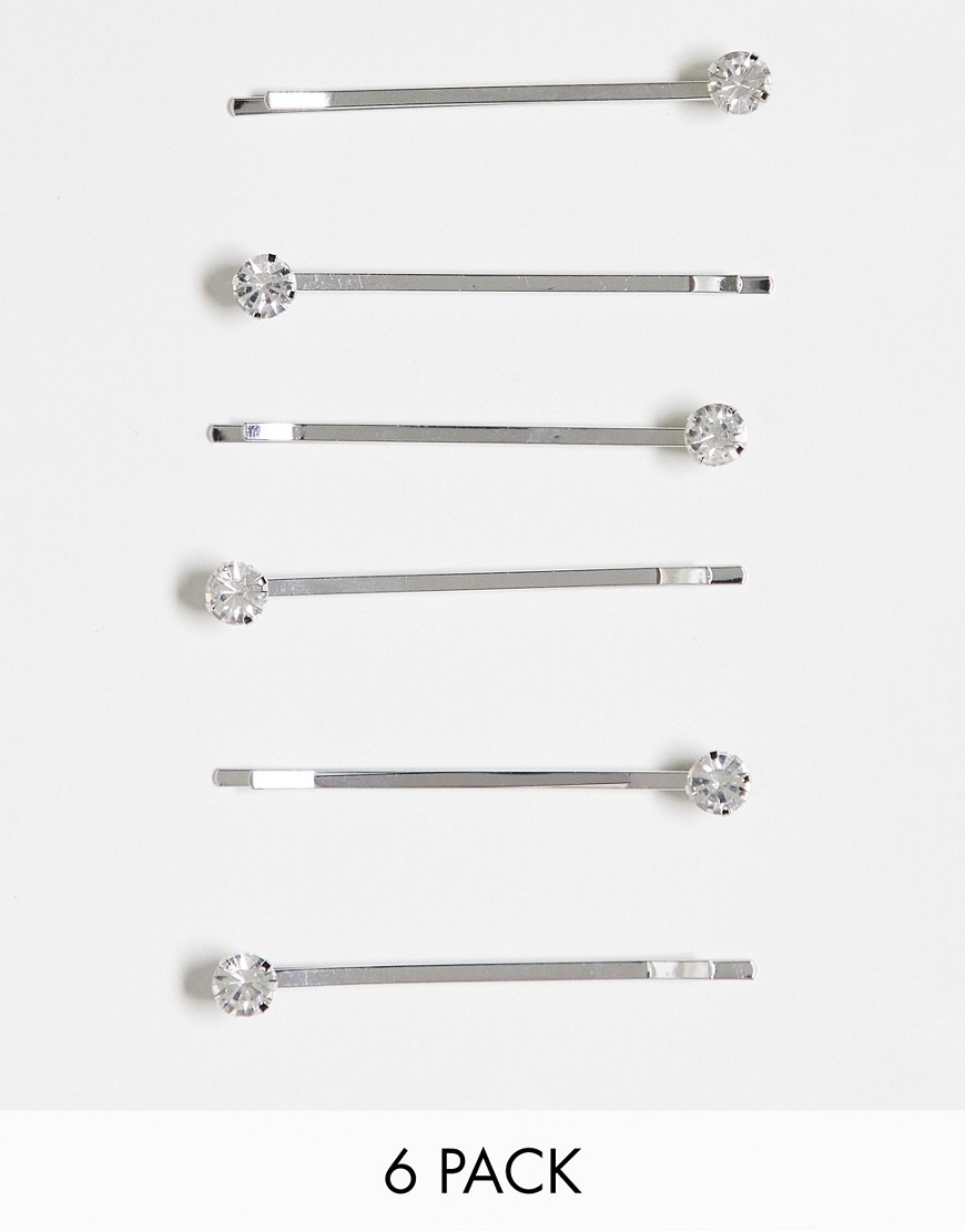 6-pack crystal hair pins in silver
