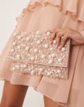 [True Decadence] True Decadence all over pearl and sequin embellished envelope clutch bag in white No Size WHITE