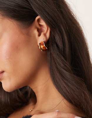 True Decadence True Decadence amber stone hoop earrings in gold