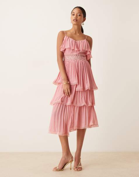 True Decadence Asymmetric pleated midi dress in rose pink